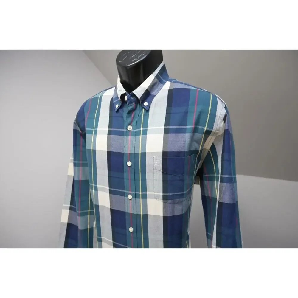 J Crew Sunwashed Oxford Dress Shirt Plaid Long Sleeve Button Up Mens Size Large